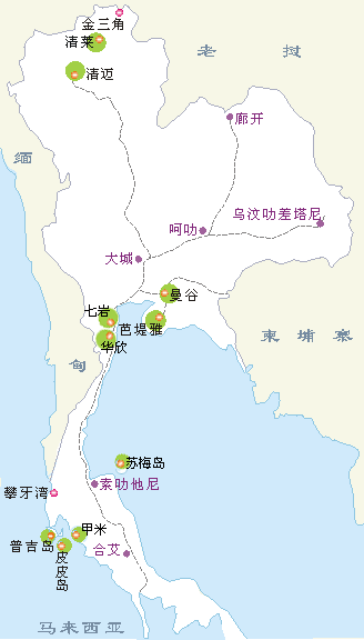 泰国旅游景点分布图行政区划图