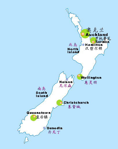 新西兰旅游景点分布地图行政区划地图 Newzealand map